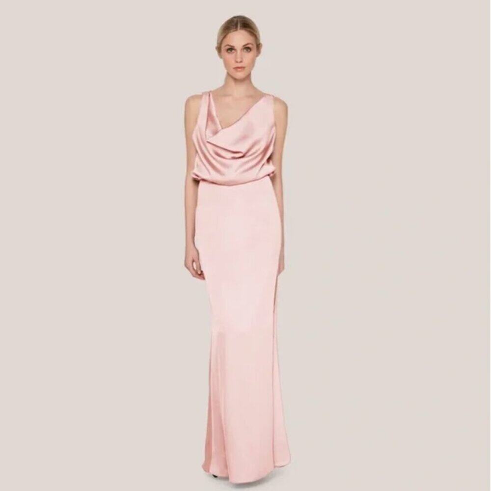 Fame & Partners Libra Satin Cowl Neck Pink Dress